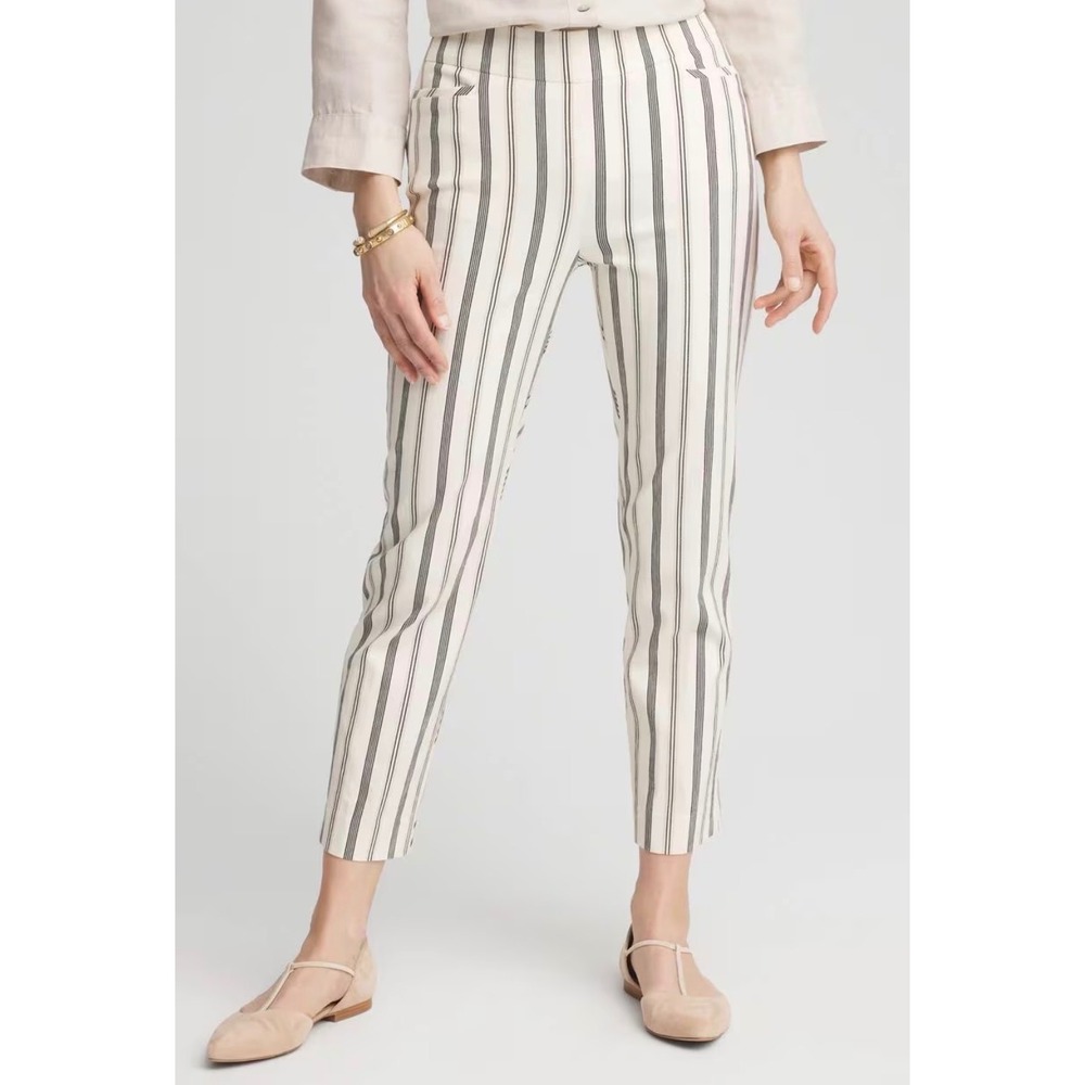 Chicos So Slimming Juliet Ankle Pants Womens 1.5 US 10 Striped Pull On Trousers